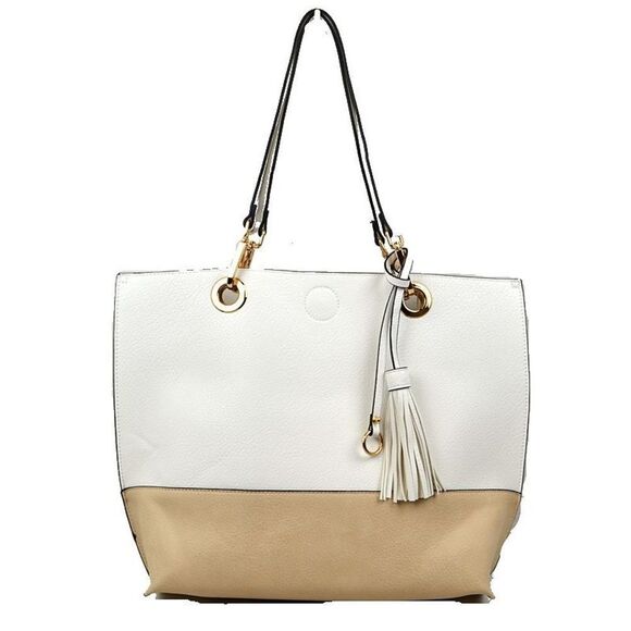 2N1 Two-tone Tassel Tote with Pouch - Picture 1 of 5